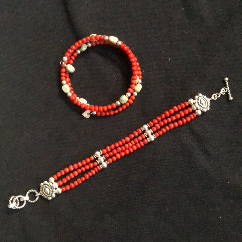 Red bead and SS bracelets.